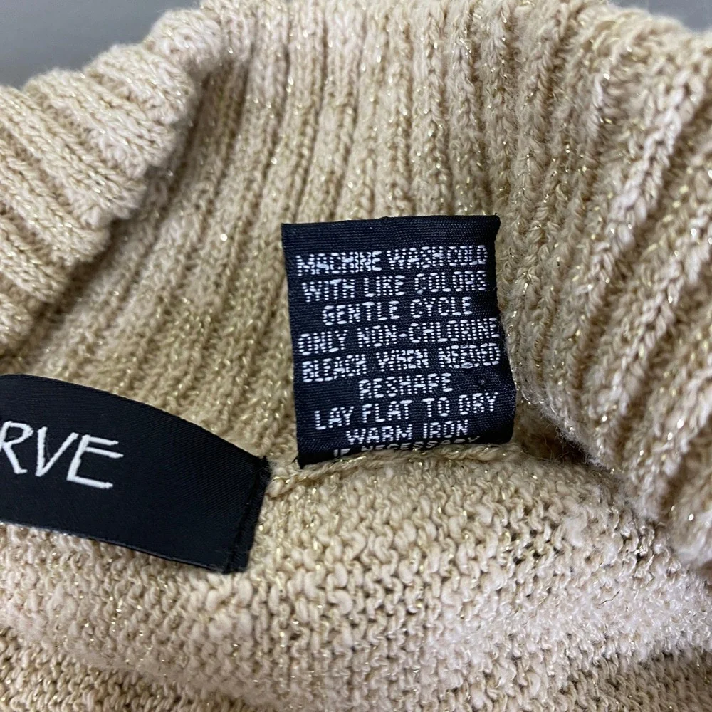 VERVE Cardigan Sweater Women's 1X Beige Metallic Knit Short Sleeve Open Front‎